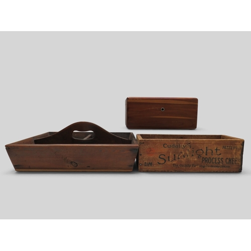 Five storage containers in various sizes, mostly wooden including a ...