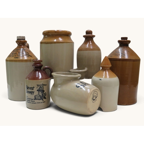 Seven assorted vintage glazed stoneware vessels, including salt-glazed ...