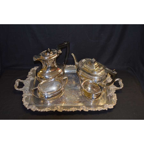 128 - A Four Piece Silver Plated Tea Service on a Heavy Two Handled Gallery Tray