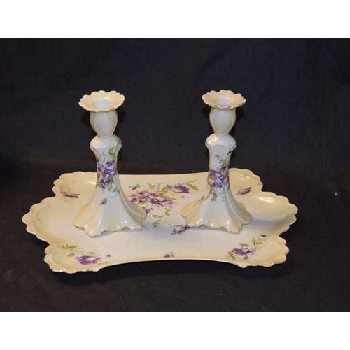 48 - A Dressing Table Tray and a Pair of Candlesticks