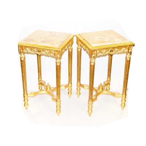 50 - A Very Good Pair of Gilted Based and Marble Top Tables