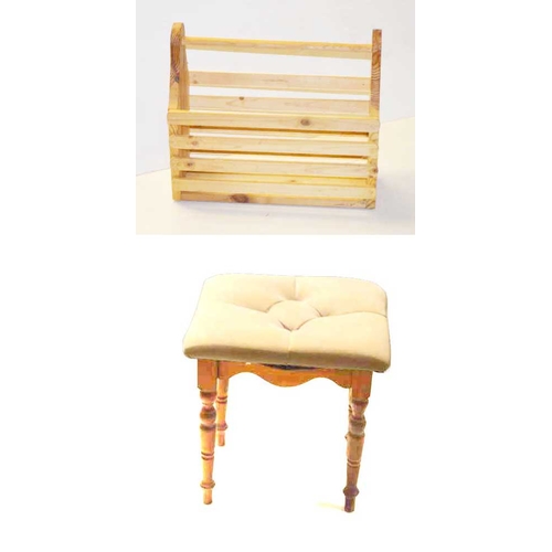 67 - A Pine Magazine Rack and a Dressing Table Stool