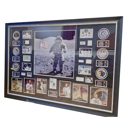 20 - A Large Framed Apollo Moon Landing Montage, signed by 12 Astronauts