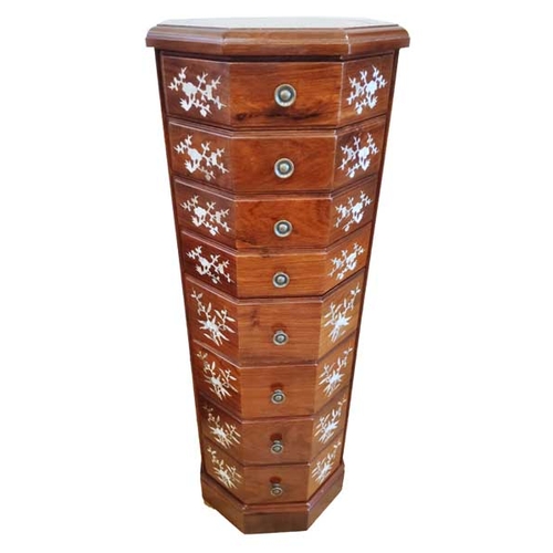 33 - A Stunning Hexagonal Eight Drawer Chest with Mother of Pearl Inlay