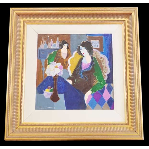 37 - A Very Good Limited Edition Serigraph of Two Sisters on a Silk Panel