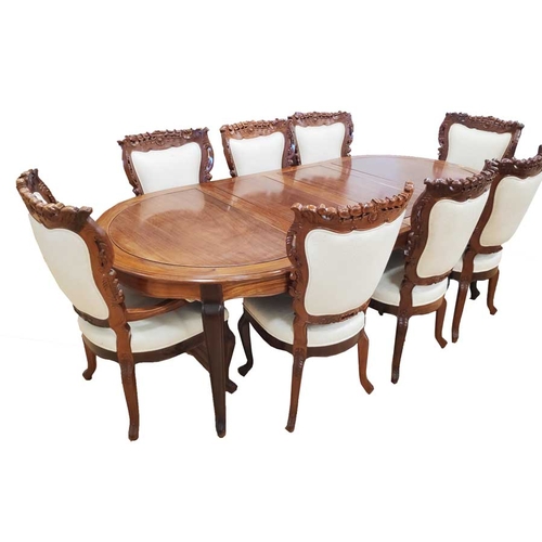 58 - A Very Nice Oriental Style Extending Dining Table, Six Chairs and Two Carvers