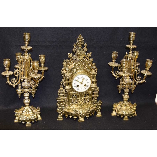 160 - A Very Nice Gilted Metal Three Piece Clock Set