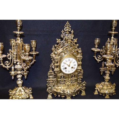 160 - A Very Nice Gilted Metal Three Piece Clock Set