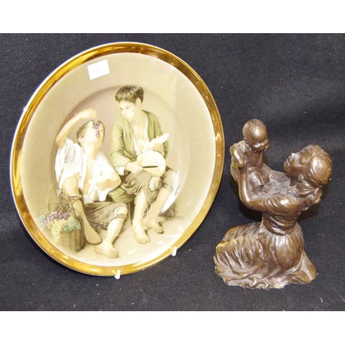 23 - A Collectors Plate 'The Beggar Boys' and a Bronzed Figurine 'Mother and Child'