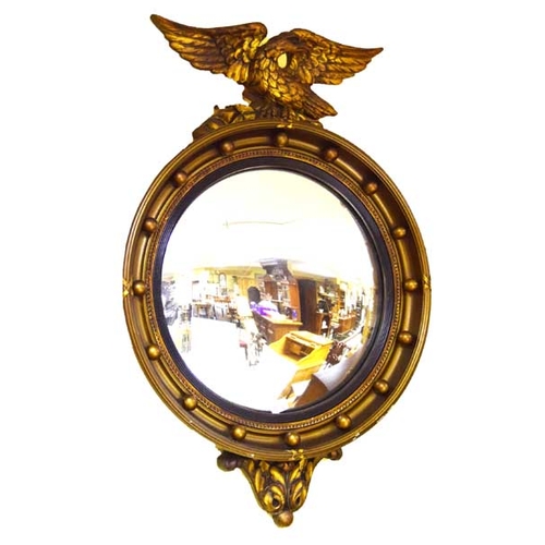 70 - A Circular Convex Wall Mirror, Eagle Surmount