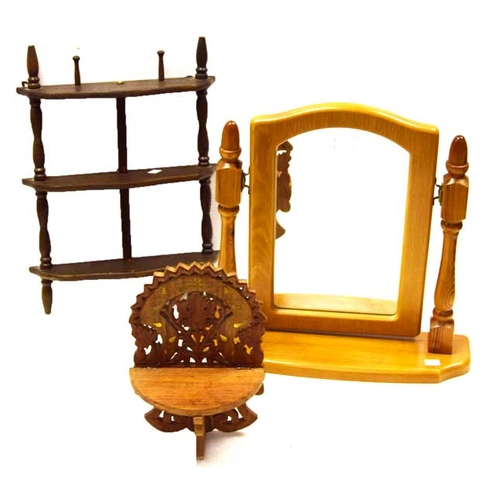 9 - A Pine Dressing Table Mirror, A Carved Wall Bracket and Another