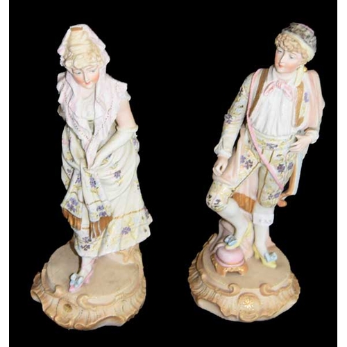 153 - A Pair of large 19th Century Hand Painted Bisque Figurines
