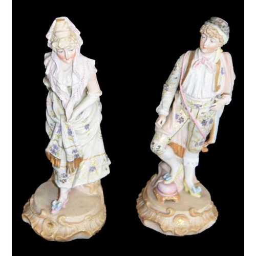 153 - A Pair of large 19th Century Hand Painted Bisque Figurines