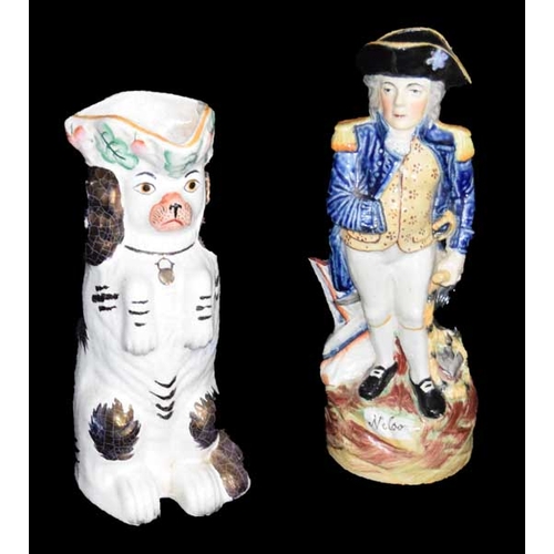 154 - A 19th Century Staffordshire Jug as a Seated Dog and Admiral Jug