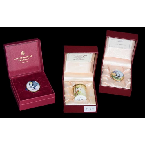 156 - Three Staffordshire Enamel Boxes