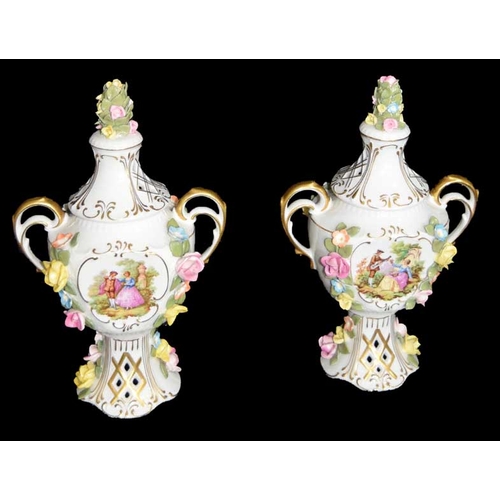 160 - A Pair of Large Dresden Lidded Vases