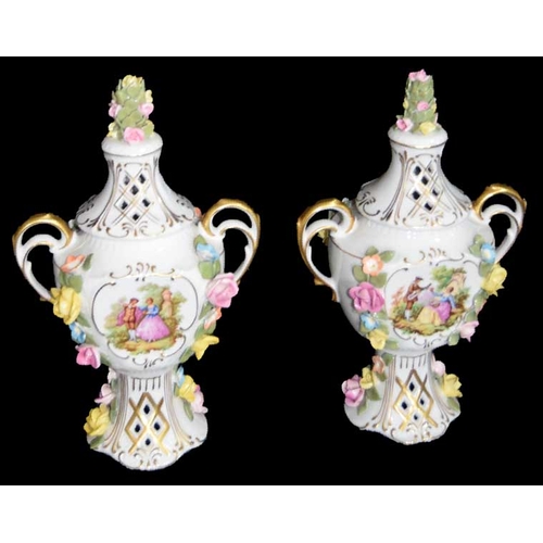160 - A Pair of Large Dresden Lidded Vases