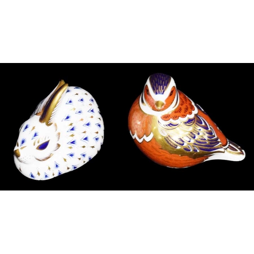 162 - A Pair of Royal Crown Derby Paperweights 'Bird' and 'rabbit'