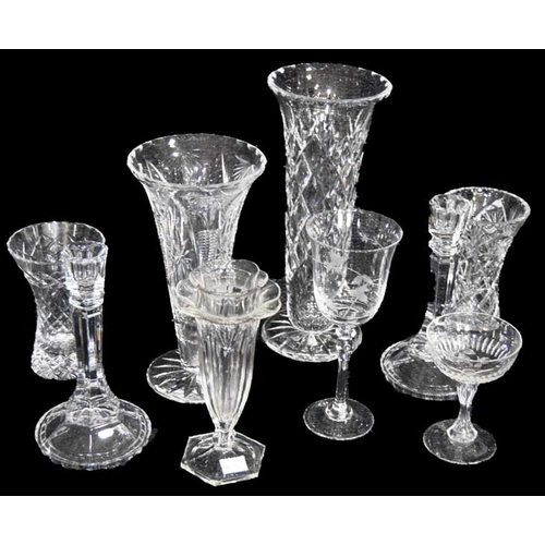 166 - A Lot of Crystal Vases, Candlesticks etc, 9 Pieces