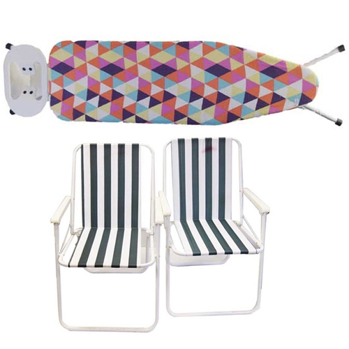 24 - An Ironing Board and Three Folding Summer Chairs