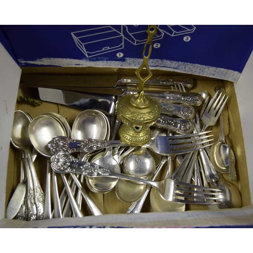 281 - A Box of Cutlery and a Small Brass Lantern