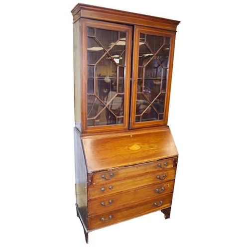 30 - An Inlaid Mahogany Astragal Glased Bureau Bookcase