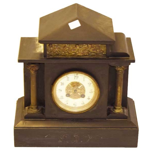 36 - An Old Slate Two Pillar Mantle Clock