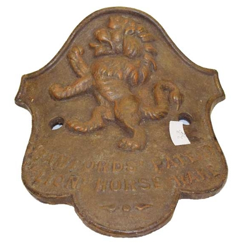 63 - Two Good Pans and a 'Bamfords Lion Horse Rake' Badge