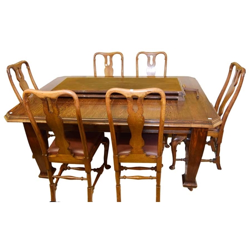 140 - A Very Good Oak Extending Dining Room table, two Leaves and a Set of Eight High Backed Dining Room C... 