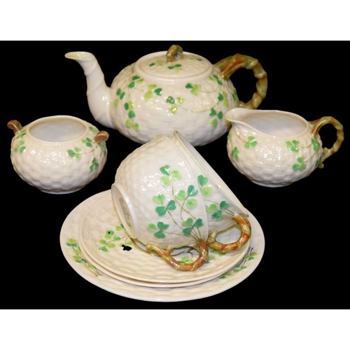 151 - A Nice 2nd Period Belleek Shamrock Pattern Breakfast Set