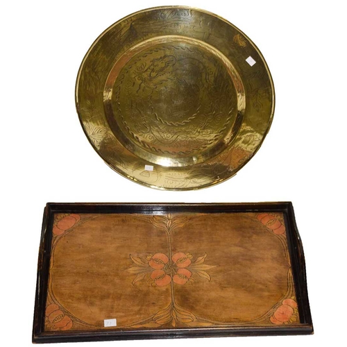 237 - A Pokerwork Tray and a Large Ciruclar Brass Tray