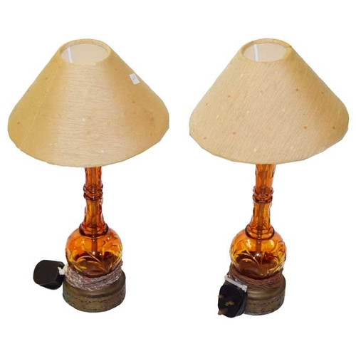 261 - A Nice Pair of Coloured Glass Table Lamps and Shades