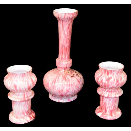 363 - An Unusual Glass Vase and a Pair of Matching Vases