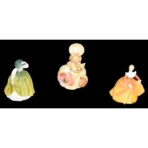 367 - Two Small Royal Doulton Figurines and a Shell Figurine