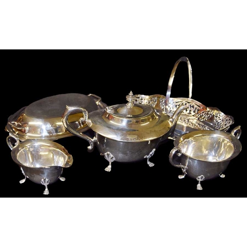 397 - A Three Piece Silver Plated Tea Service and Two Cake Baskets