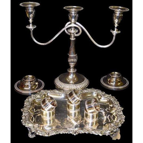 398 - A Three Branch Candleabra, Candlesticks etc