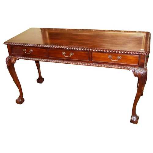 420 - A Very Nice Carved Mahogany Three Drawer Hall / Side Table