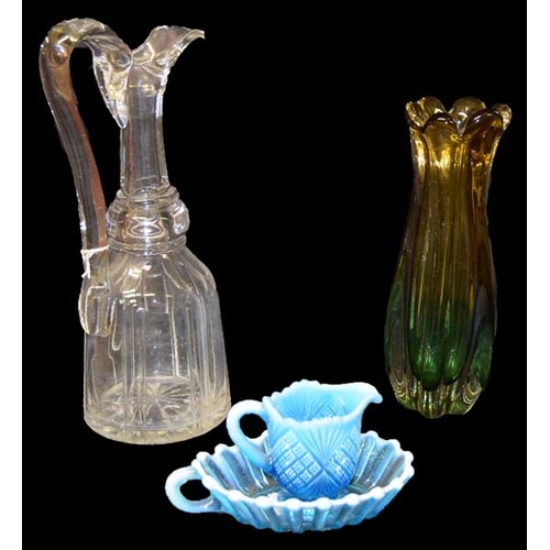 67 - A Nice Glass Jug and a Coloured Glass vase etc