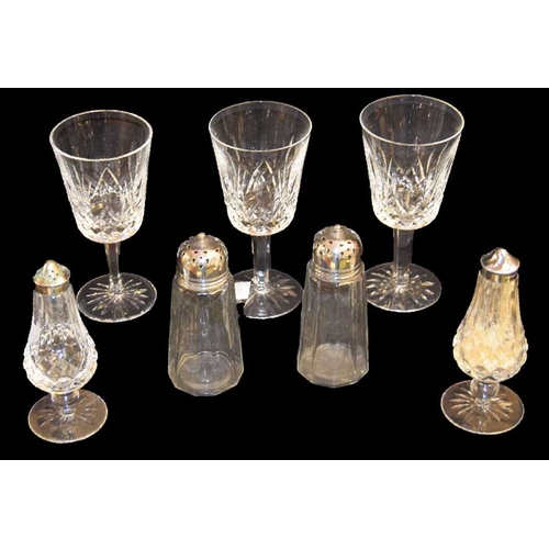 795 - Three Waterford Crystal Wine Glass, A Pair of Waterford Crystal Condiments and another Pair of Condi... 