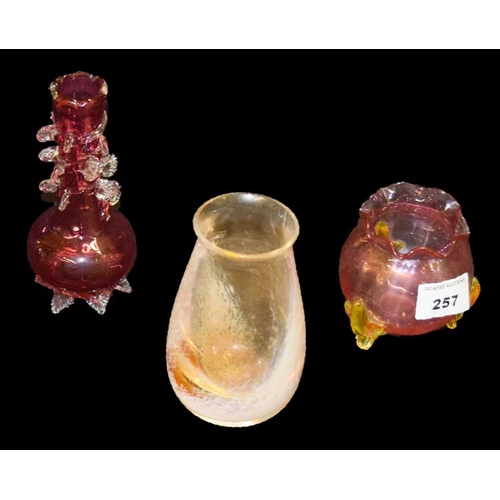 257 - Two Small Pieces of Ruby Glass and a Caithness Vase