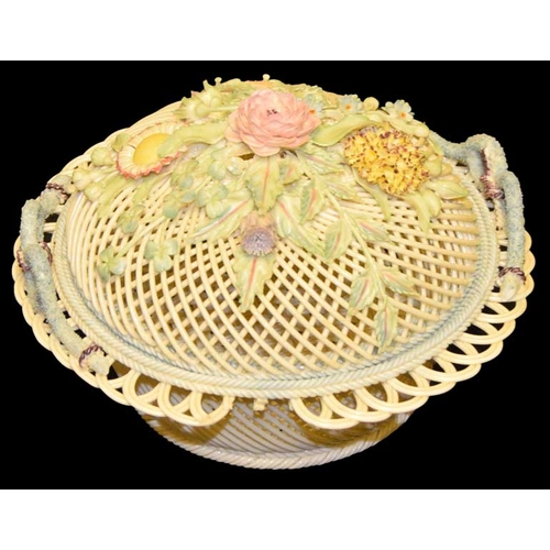 742 - A Belleek Flower Encrusted Lidded Basket a/f