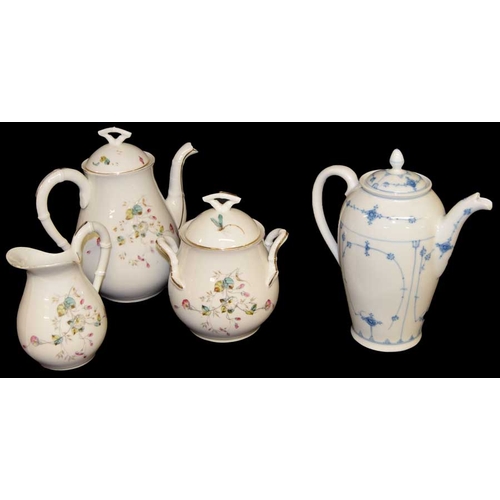 155 - A Three Piece Porcelain Tea Service and a Nice Coffee Pot