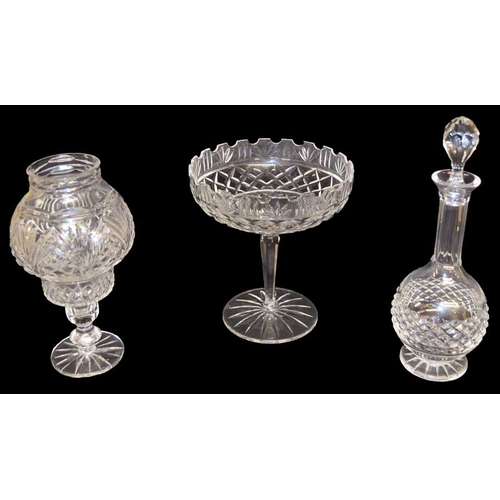 160 - A Tyrone Crystal Candleholder, Comport and Decanter