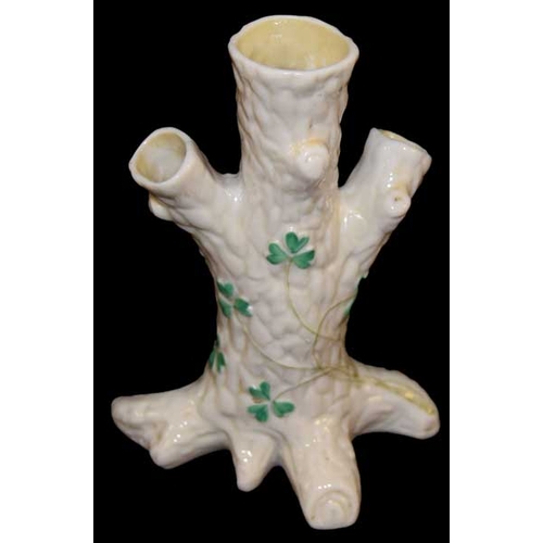 125 - A Second Period Belleek Shamrock Patterned Tree Stump Vase