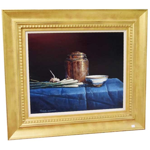 145 - An Oil Painting 'Still Life With Scallions and Garlic' - David Ffrench Le Roy