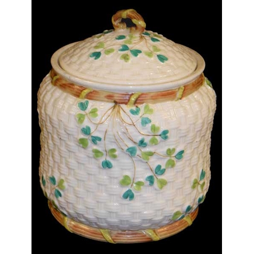 270 - A 2nd Period Belleek Shamrock Patterned Biscuit Barrell