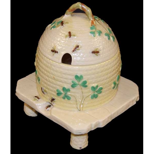 280 - A 2nd Period Belleek Shamrock Patterned Honey Pot