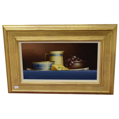 90 - An Oil Painting 'Still Life With Jug and Cheese' - David Ffrench Le Roy