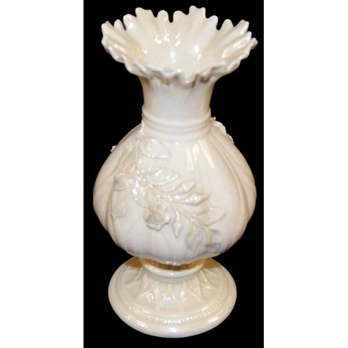 130 - A 3rd Period Belleek Flower Encrusted Vase