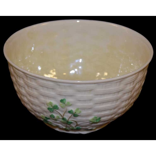 133 - A 2nd Period Belleek Circular Shamrock Patterned Bowl